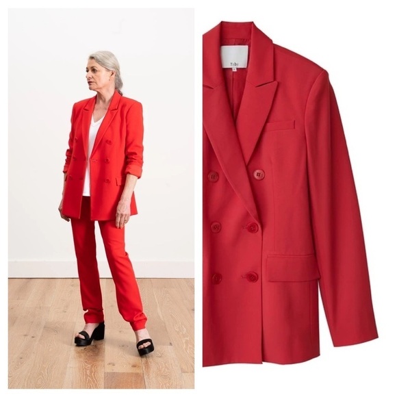 Tibi / tropical wool Steward Double Breasted Red Blazer raspberry 0 XS - Picture 6 of 8
